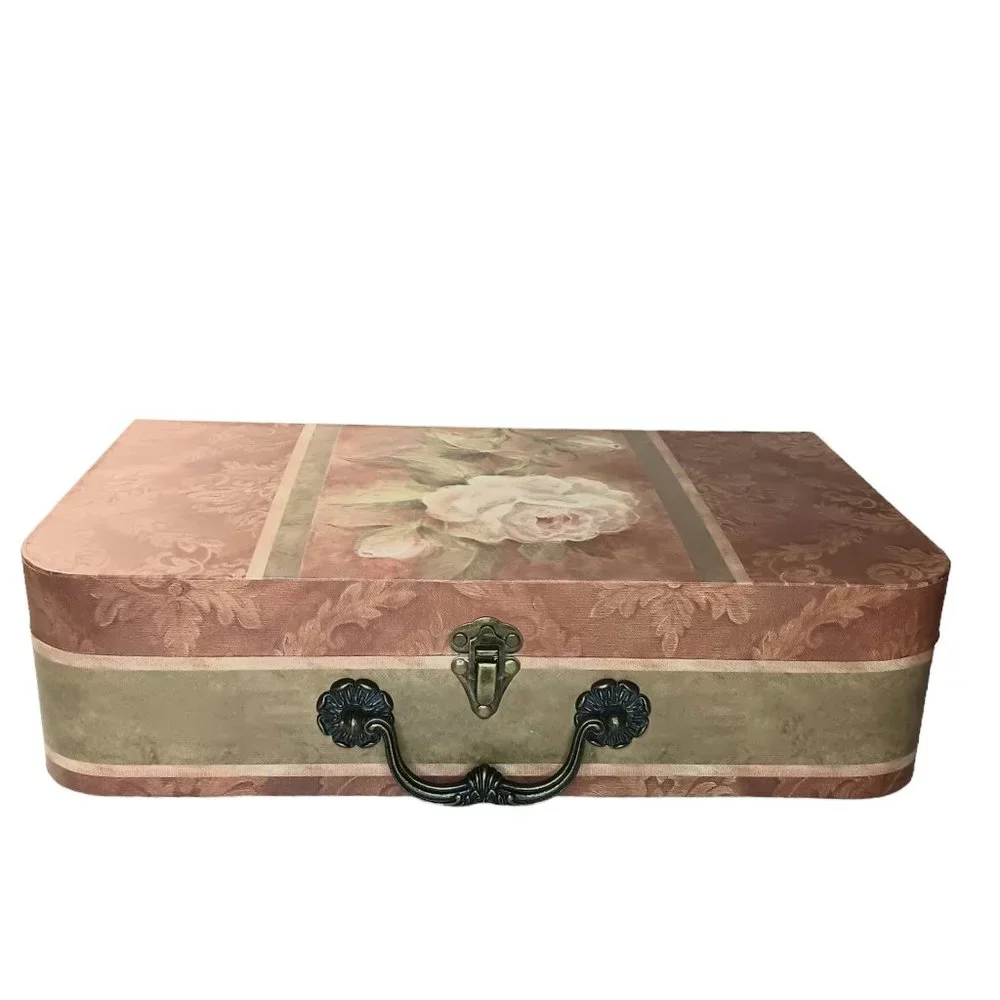 Cynthia Coulter Faux Suitcase Paperboard Rose Storage Organizer